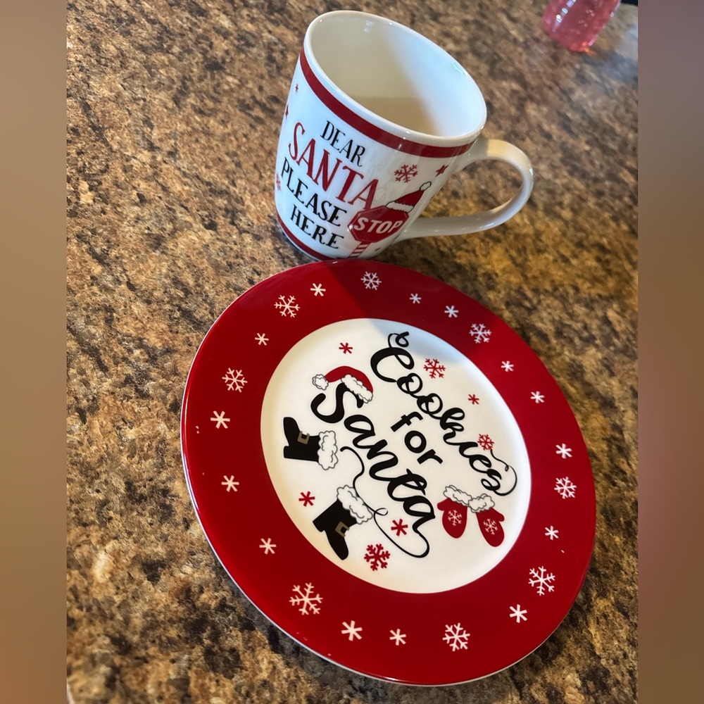 Red and White Santa Plate and Mug Set